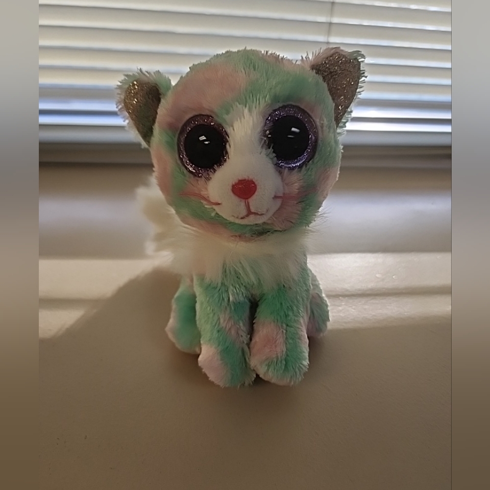 TY BEANIE BABY BOOS~OPAL THE MULTICOLOR CAT KITTEN 6" PLUSh